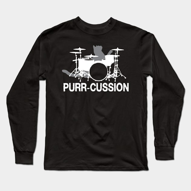 Purr cussion funny cat drummer gift Long Sleeve T-Shirt by AstridLdenOs